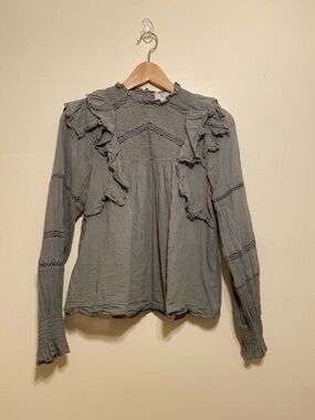 NEO NOIR Ruffled Long-Sleeve Peasant Blouse - GRREN . Size 36